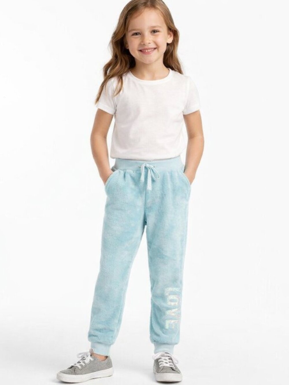 Wonder Nation Girls Jogger Pants · Minky Turquoise LOVE Sequihn Size S 6/6X